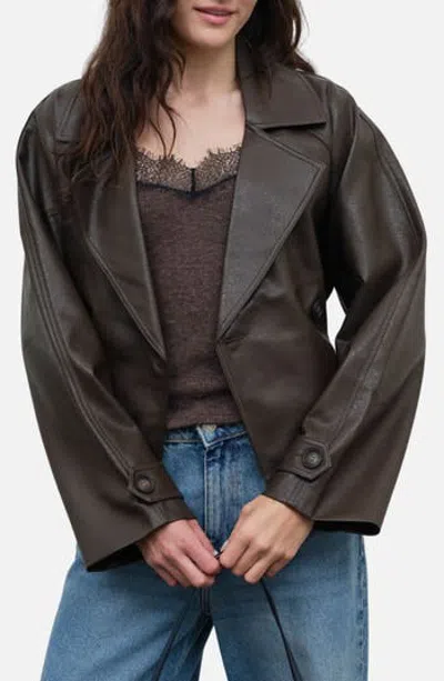 Blu Pepper Faux Leather Trench Jacket In Brown