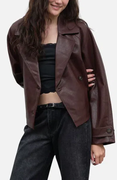 Blu Pepper Faux Leather Trench Jacket In Burgundy