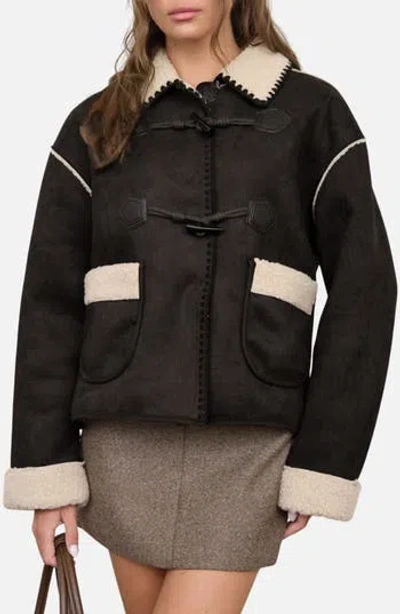 Blu Pepper Faux Shearling & Faux Suede Jacket In Black