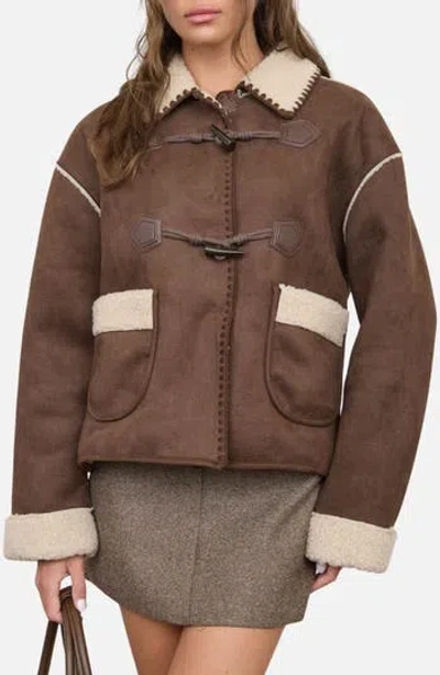 Blu Pepper Faux Shearling & Faux Suede Jacket In Brown
