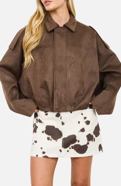 Blu Pepper Faux Suede Epaulet Cropped Jacket In Brown