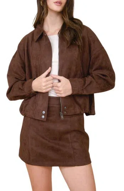 Blu Pepper Faux Suede Jacket In Brown