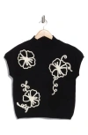 Blu Pepper Floral Appliqué Mock Neck Sleeveless Sweater