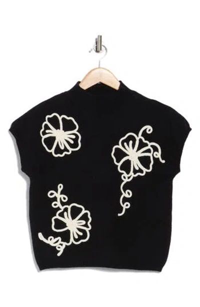 Blu Pepper Floral Appliqué Mock Neck Sleeveless Sweater