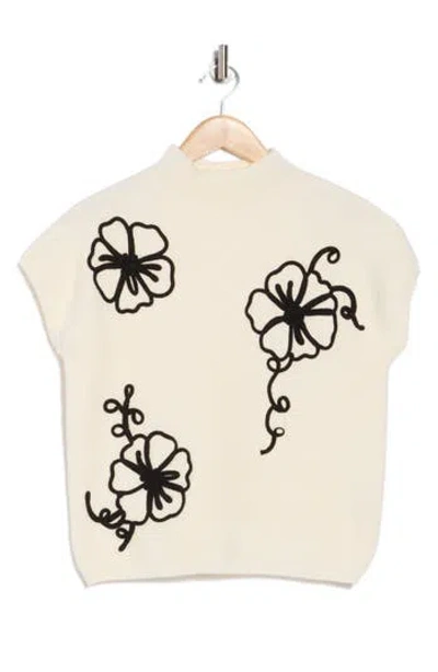 Blu Pepper Floral Appliqué Mock Neck Sleeveless Sweater