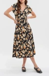 Blu Pepper Floral Button-up Midi Dress In Black Multi