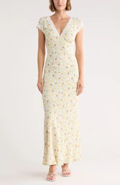 Blu Pepper Floral Cap Sleeve Maxi Dress In White