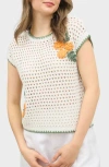 BLU PEPPER BLU PEPPER FLORAL CAP SLEEVE OPEN STITCH COTTON SWEATER