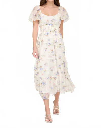 Blu Pepper Floral Chiffon Midi Dress In Blue Multi In Neutral