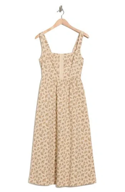 Blu Pepper Floral Corset A-line Midi Dress In Brown