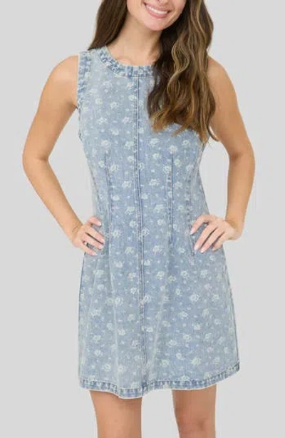 Blu Pepper Floral Denim Dress In Blue