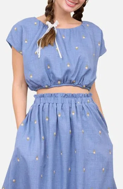 Blu Pepper Floral Embroidered Crop Top In Blue
