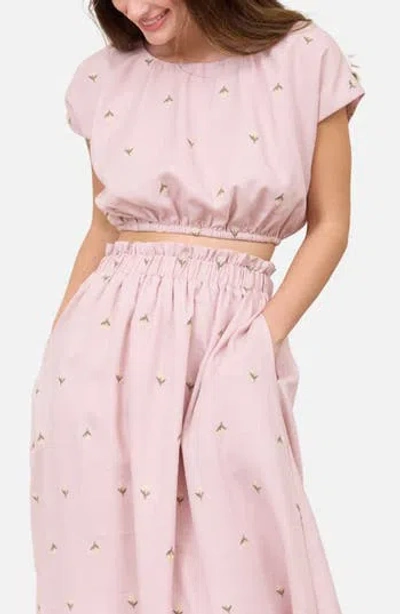 Blu Pepper Floral Embroidered Crop Top In Pink