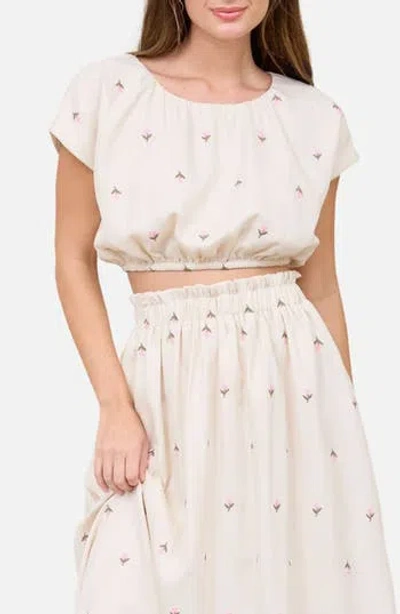 Blu Pepper Floral Embroidered Crop Top In White