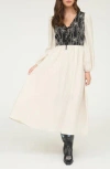 Blu Pepper Floral Embroidered Long Sleeve Midi Dress In White
