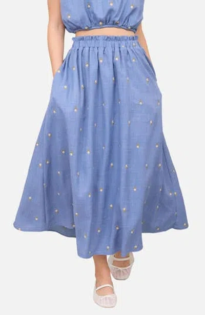Blu Pepper Floral Embroidered Midi Skirt In Blue