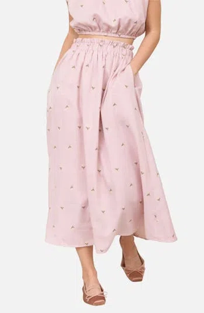Blu Pepper Floral Embroidered Midi Skirt In Pink