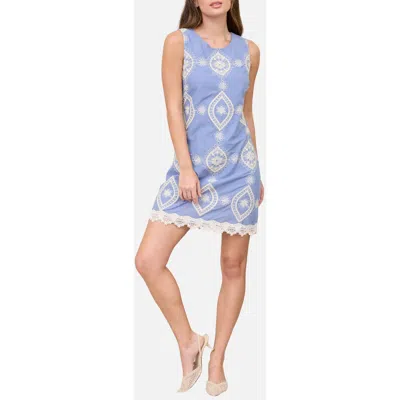 Blu Pepper Floral Embroidered Sleeveless Cotton Minidress In Blue