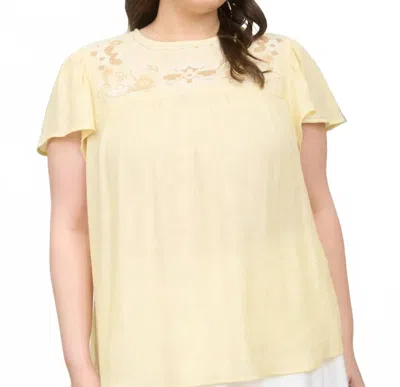 Blu Pepper Floral Embroidery Flouce Sleeve Top In Butter Yellow