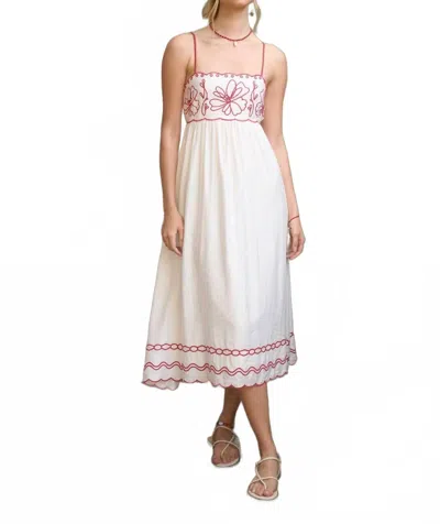 Blu Pepper Floral Embroidery Scalloped Midi Dress In White Red