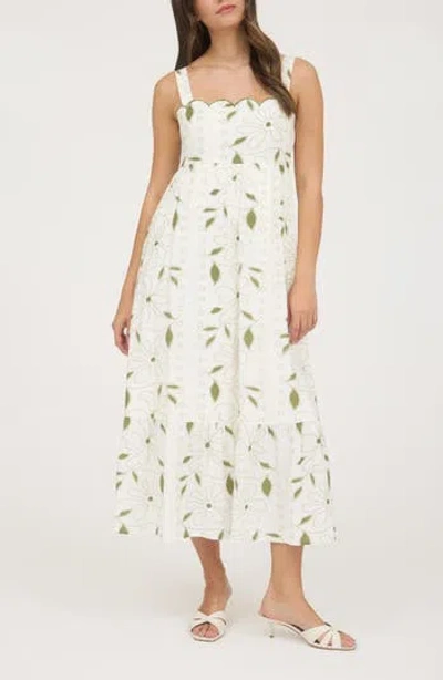 Blu Pepper Floral Empire Waist Midi Dress In White
