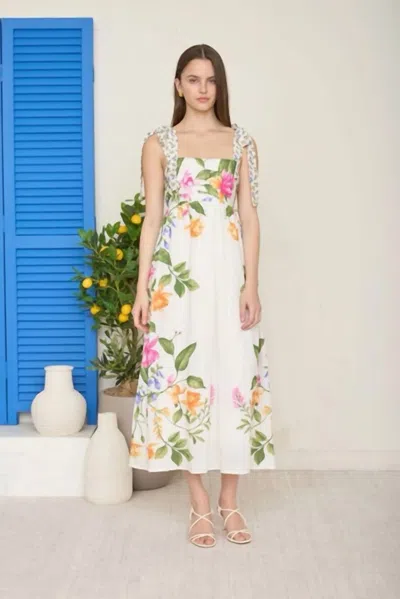 Blu Pepper Floral Empire Waist Midi Dress In Off White Multi