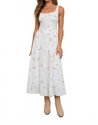Blu Pepper Floral Eyelet Tie Front Corset Midi Dress In Cream Multi In Beige