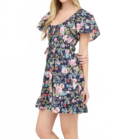 Blu Pepper Floral Front Tie Tiered Mini Dress In Multi