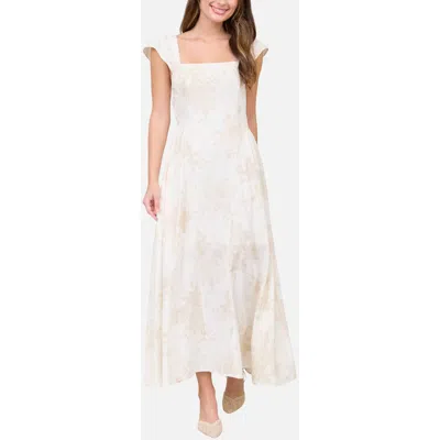 Blu Pepper Floral Jacquard Midi Dress In Neutral