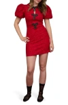 Blu Pepper Floral Jacquard Puff Sleeve Minidress In Red