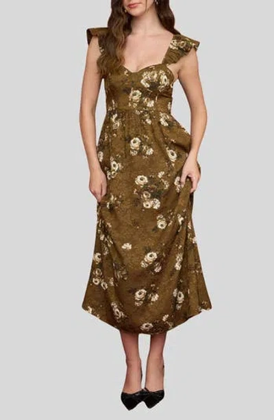 Blu Pepper Floral Jacquard Ruffle Strap A-line Dress In Multi