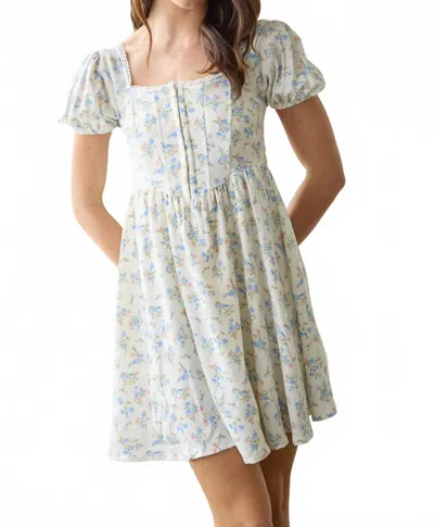 Blu Pepper Floral Lace Trim Front Hook & Eye Mini Dress In Ivory Multi In White