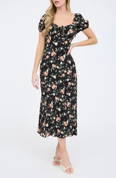 Blu Pepper Floral Midi Dress In Black Multi