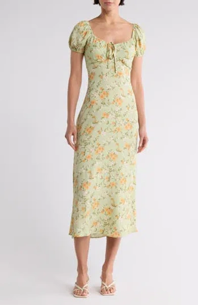 Blu Pepper Floral Midi Dress In Light Sage