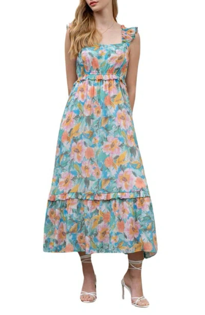 Blu Pepper Floral Midi Sundress In Blue