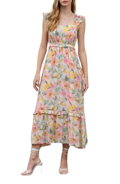 Blu Pepper Floral Midi Sundress In Ivory Multi