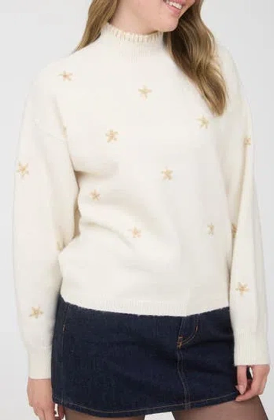 Blu Pepper Floral Mock Neck Sweater In White