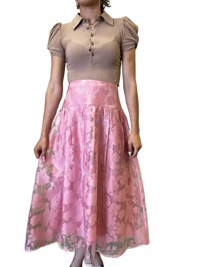 Blu Pepper Floral Organza Midi Skirt In Dusty Pink