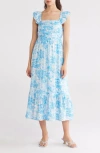 Blu Pepper Floral Pleated Midi Dress In Blue Multi