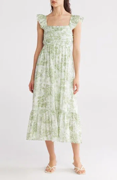 Blu Pepper Floral Pleated Midi Dress In Green Multi