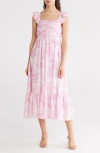 Blu Pepper Floral Pleated Midi Dress In Pink Multi