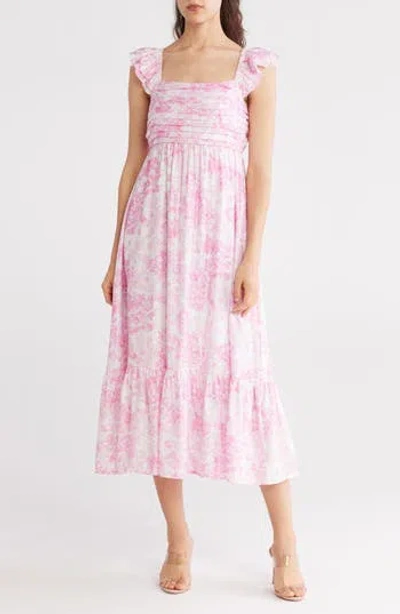 Blu Pepper Floral Pleated Midi Dress In Pink Multi