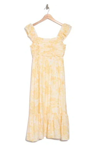 Blu Pepper Floral Pleated Midi Dress In Yellow Multi