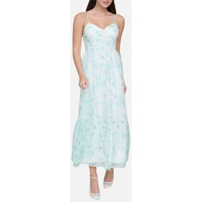 Blu Pepper Floral Print Chiffon Party Dress In Blue