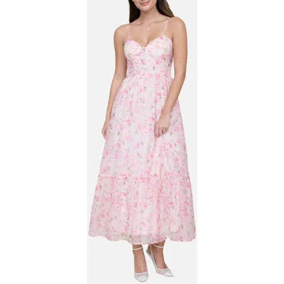 Blu Pepper Floral Print Chiffon Party Dress In Pink