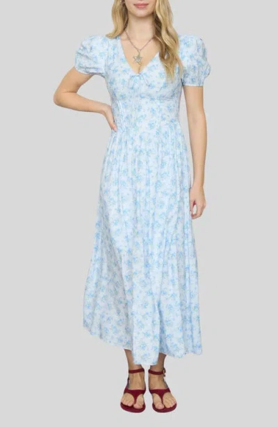 Blu Pepper Floral Print Midi Dress In Blue