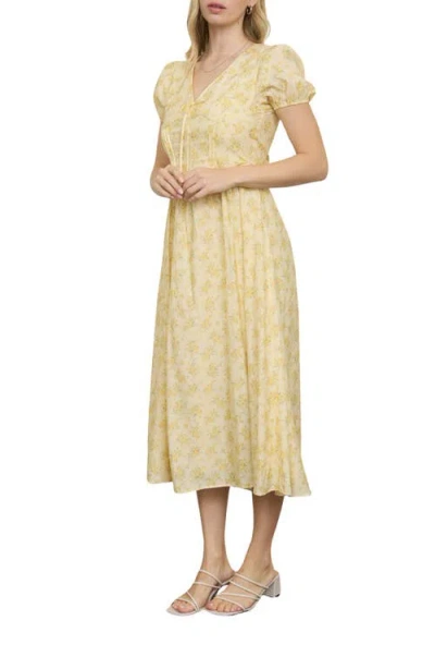 Blu Pepper Floral Print Midi Dress In Brown