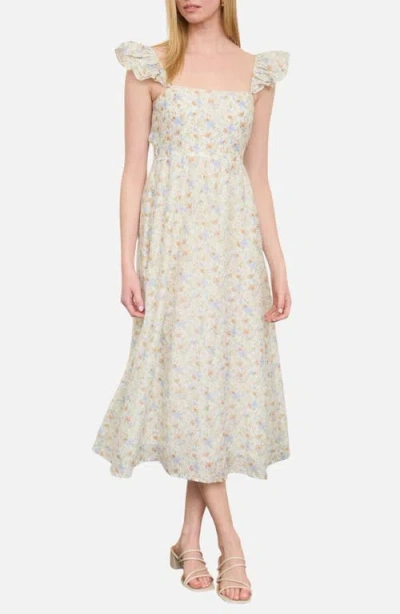 Blu Pepper Floral Print Midi Dress In Neutral