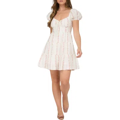 Blu Pepper Floral Print Puff Sleeve Minidress In White