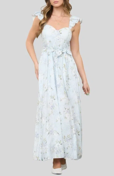 Blu Pepper Floral Print Ruffle Maxi Dress In White
